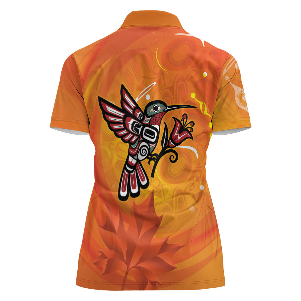Indigenous Orange Day All Children Matters Support Women Polo Shirt Canadian Haida Hummingbird