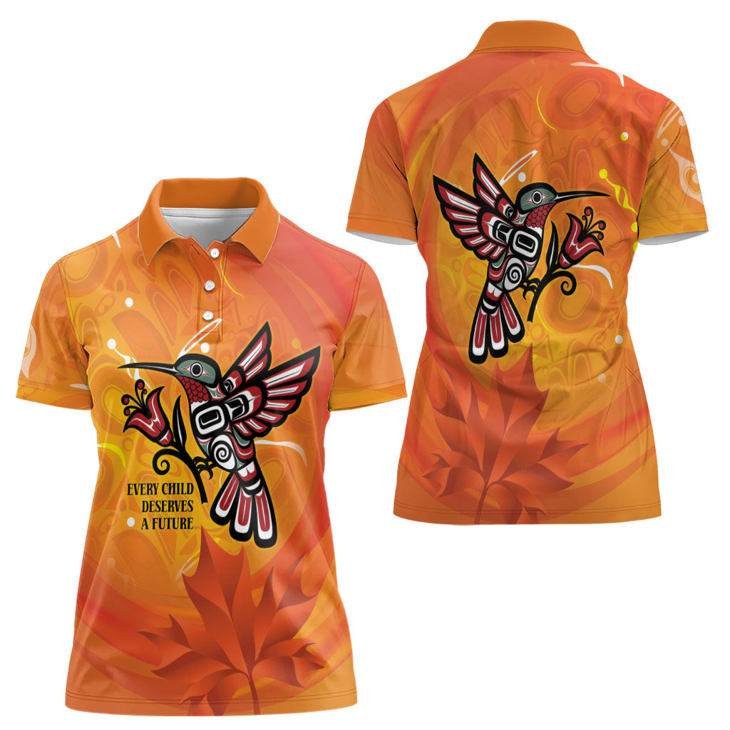 Indigenous Orange Day All Children Matters Support Women Polo Shirt Canadian Haida Hummingbird