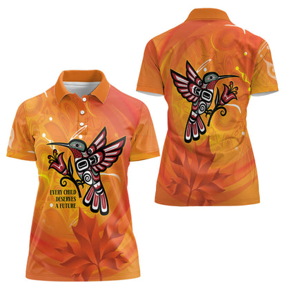 Indigenous Orange Day All Children Matters Support Women Polo Shirt Canadian Haida Hummingbird