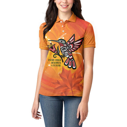 Indigenous Orange Day All Children Matters Support Women Polo Shirt Canadian Haida Hummingbird