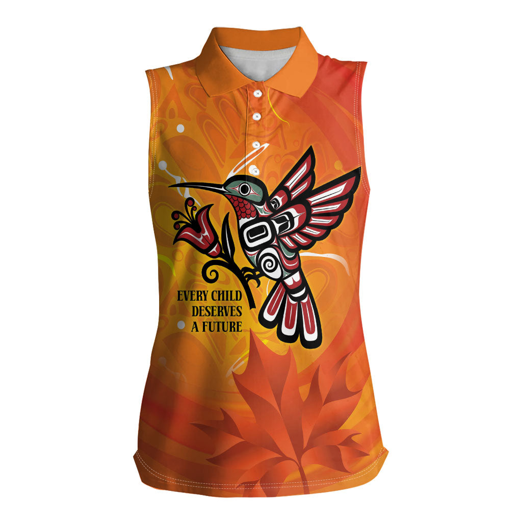 Indigenous Orange Day All Children Matters Support Women Sleeveless Polo Shirt Canadian Haida Hummingbird