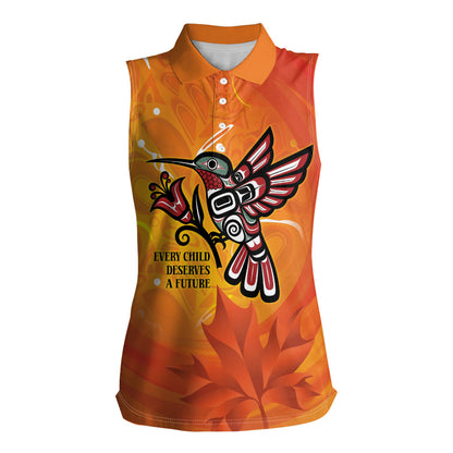 Indigenous Orange Day All Children Matters Support Women Sleeveless Polo Shirt Canadian Haida Hummingbird