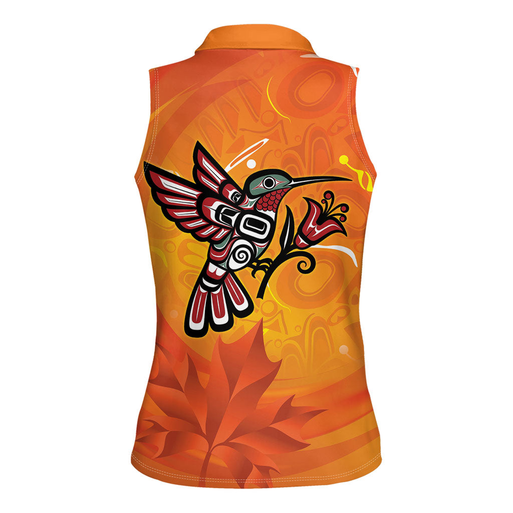 Indigenous Orange Day All Children Matters Support Women Sleeveless Polo Shirt Canadian Haida Hummingbird