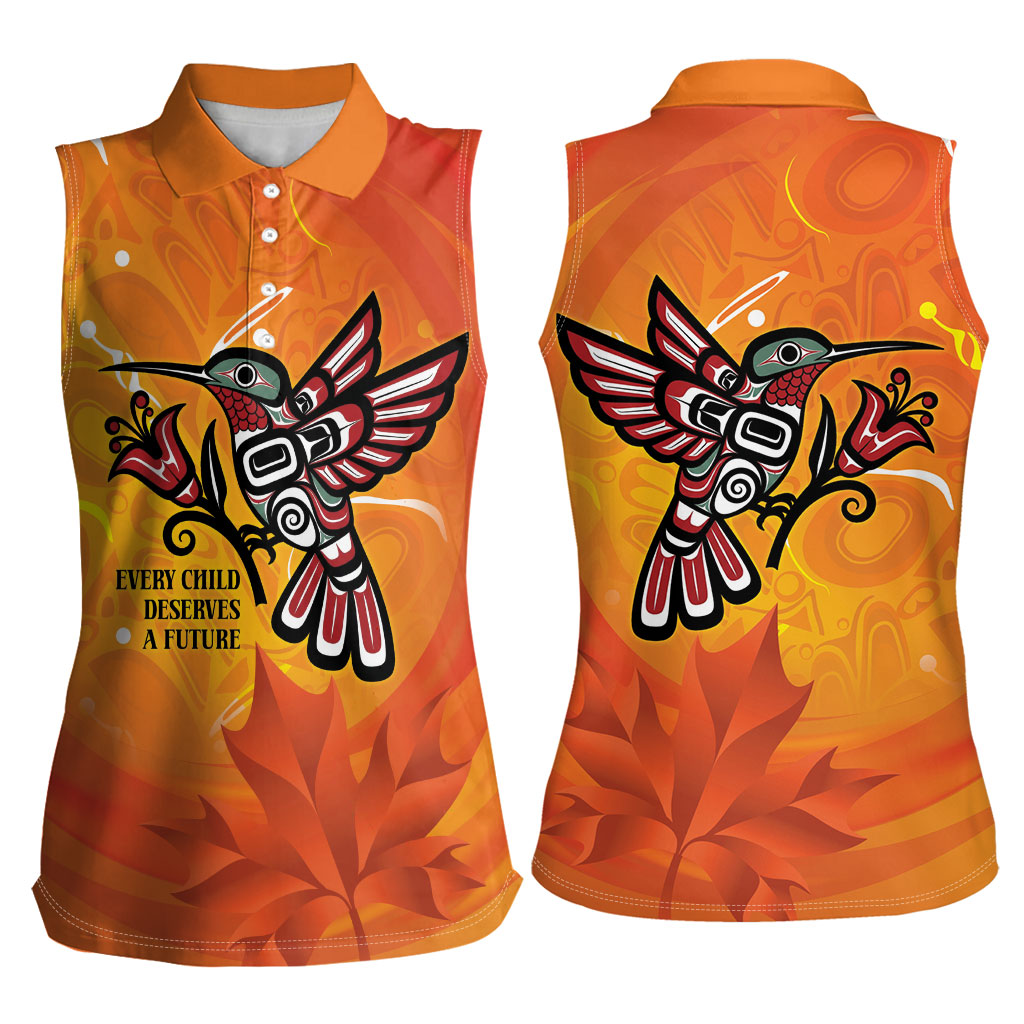 Indigenous Orange Day All Children Matters Support Women Sleeveless Polo Shirt Canadian Haida Hummingbird