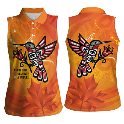 Indigenous Orange Day All Children Matters Support Women Sleeveless Polo Shirt Canadian Haida Hummingbird