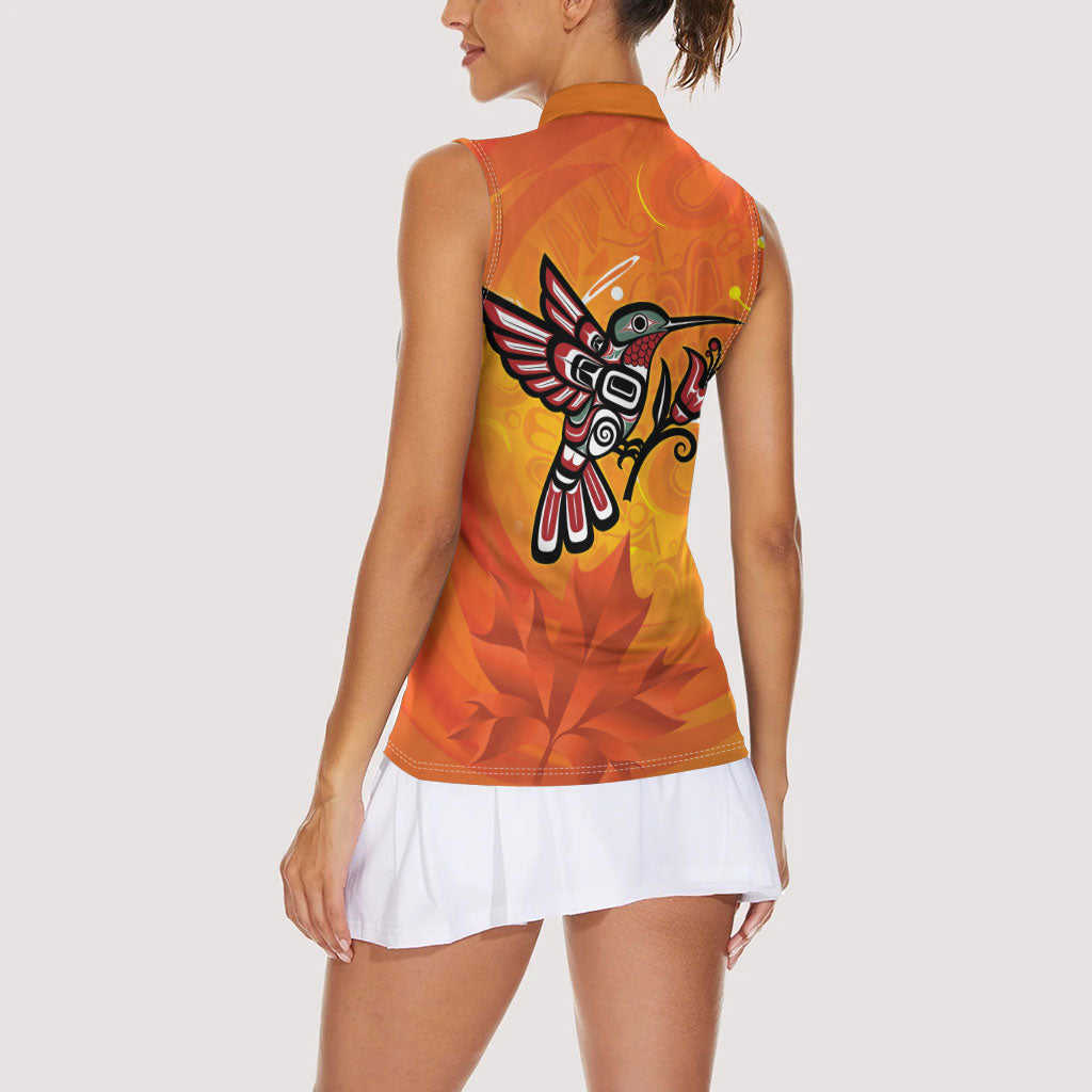 Indigenous Orange Day All Children Matters Support Women Sleeveless Polo Shirt Canadian Haida Hummingbird
