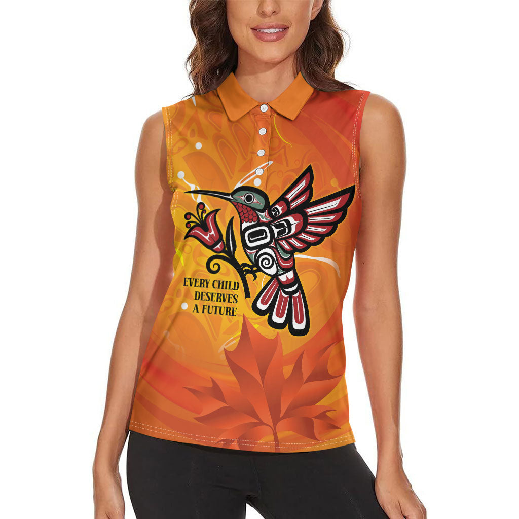 Indigenous Orange Day All Children Matters Support Women Sleeveless Polo Shirt Canadian Haida Hummingbird