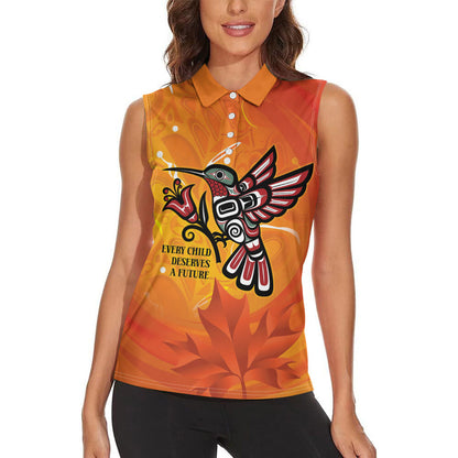 Indigenous Orange Day All Children Matters Support Women Sleeveless Polo Shirt Canadian Haida Hummingbird