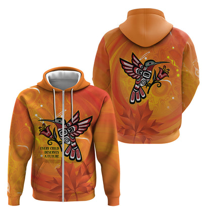 Indigenous Orange Day All Children Matters Support Zip Hoodie Canadian Haida Hummingbird