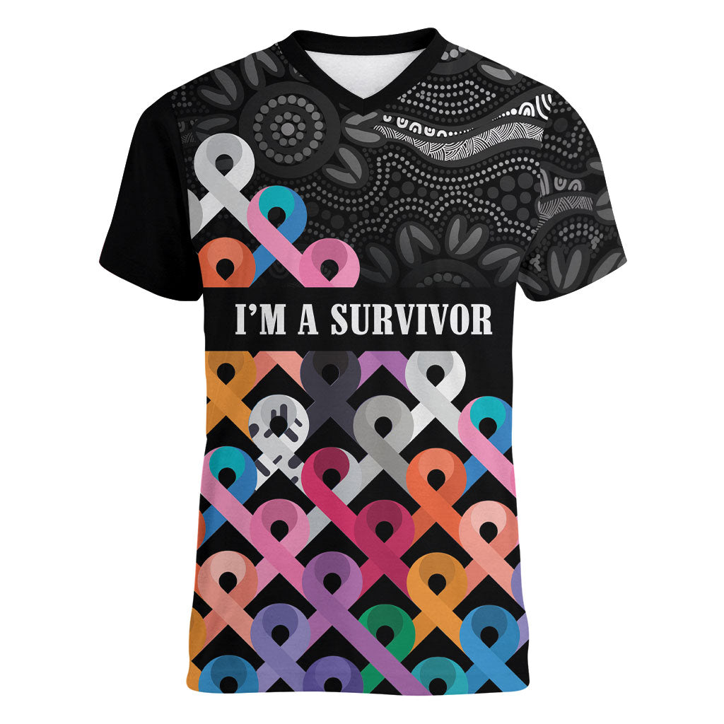 Australia Cancer Survivor Personalised Women V-Neck T-Shirt I’m A Survivor All Cancer