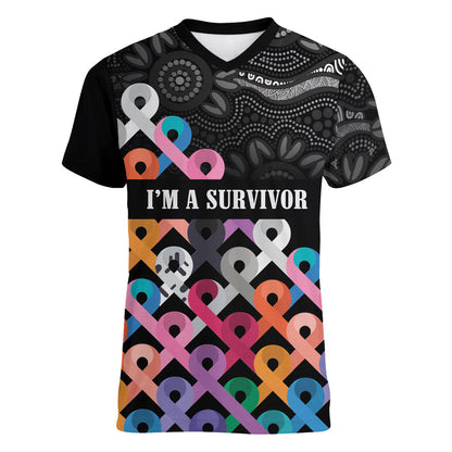 Australia Cancer Survivor Personalised Women V-Neck T-Shirt I’m A Survivor All Cancer