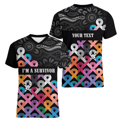 Australia Cancer Survivor Personalised Women V-Neck T-Shirt I’m A Survivor All Cancer
