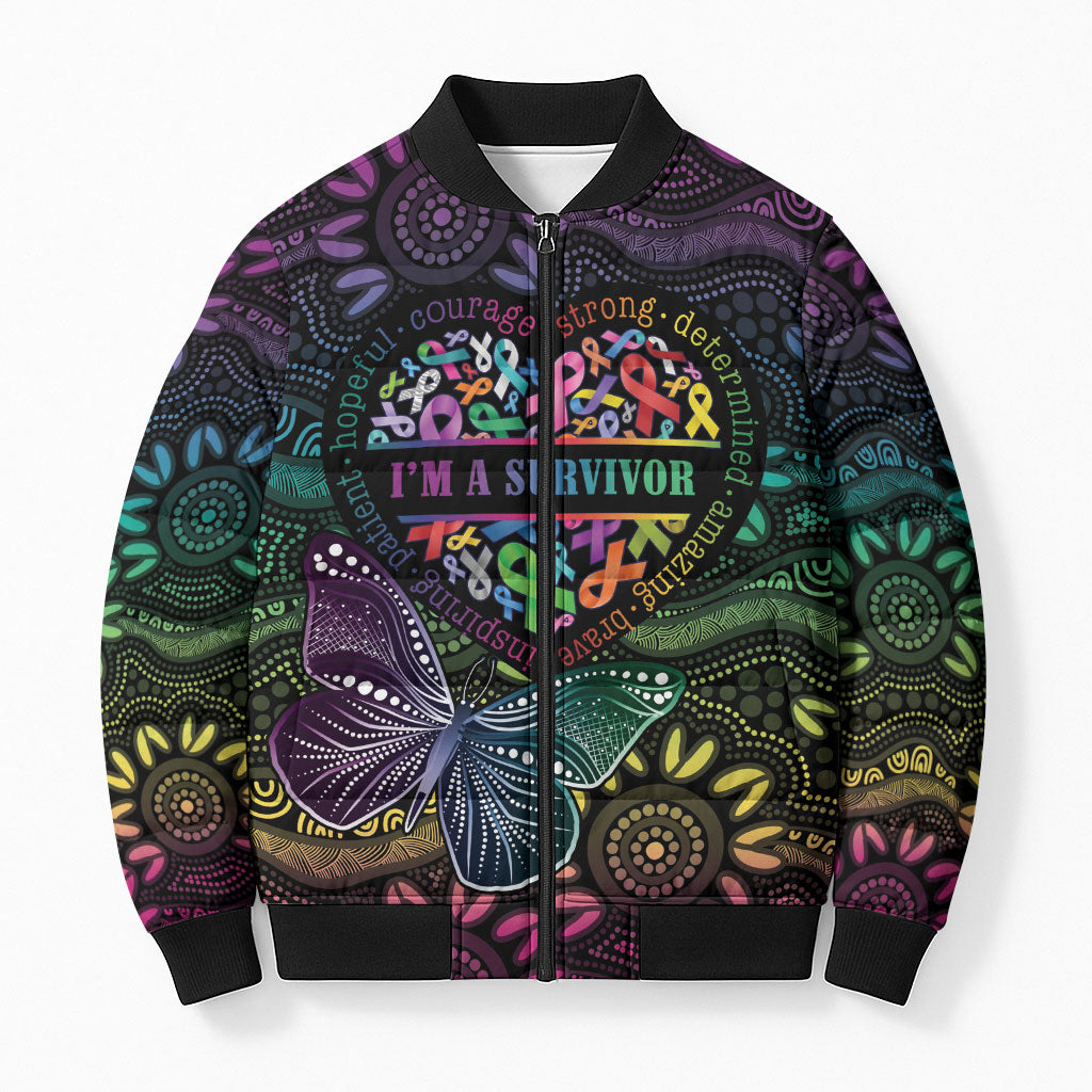 Australia Cancer Survivor Personalised Bomber Puffer Jacket I’m A Survivor Ribbon Heart