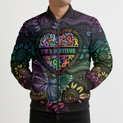 Australia Cancer Survivor Personalised Bomber Puffer Jacket I’m A Survivor Ribbon Heart