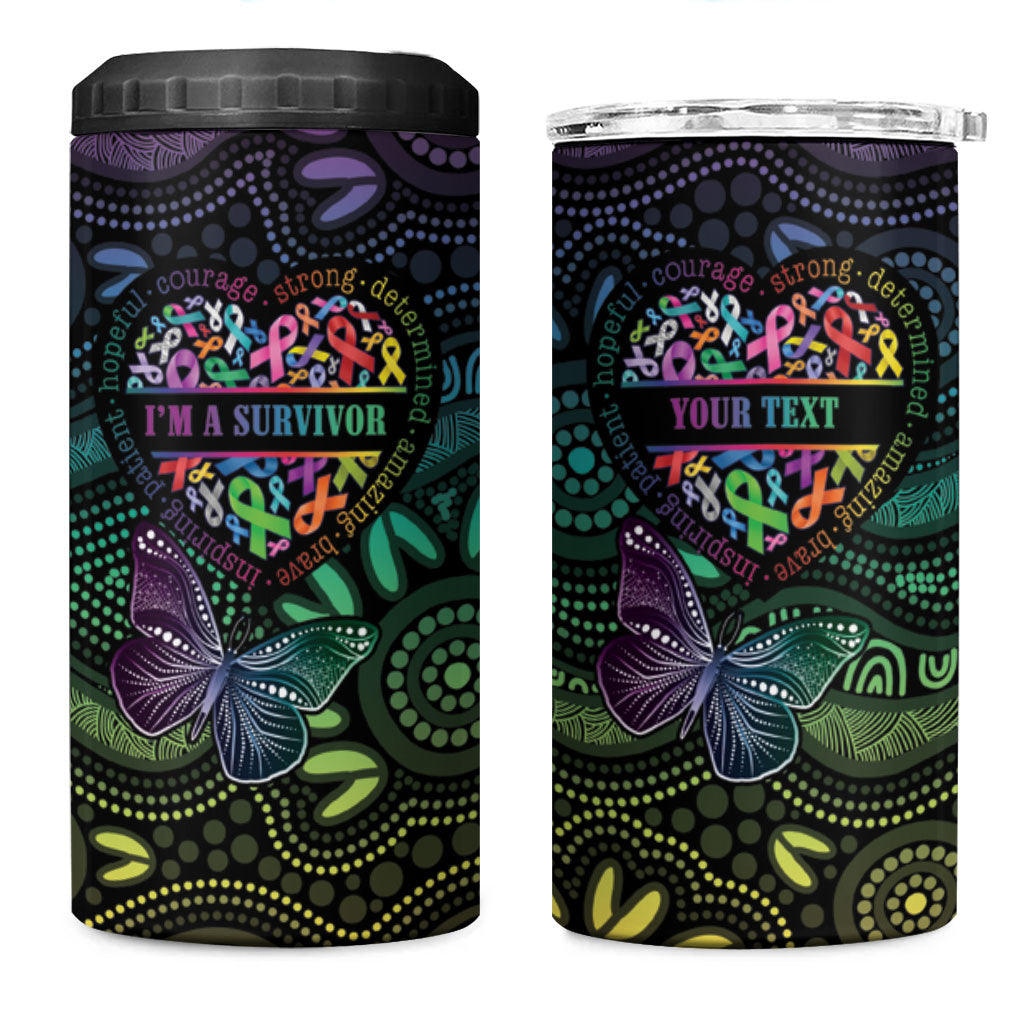Australia Cancer Survivor Personalised 4 in 1 Can Cooler Tumbler I’m A Survivor Ribbon Heart