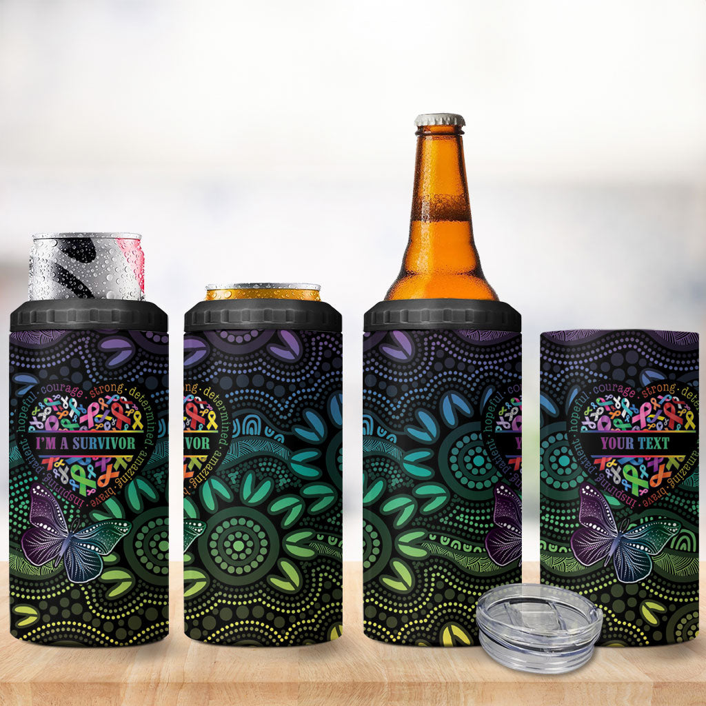 Australia Cancer Survivor Personalised 4 in 1 Can Cooler Tumbler I’m A Survivor Ribbon Heart