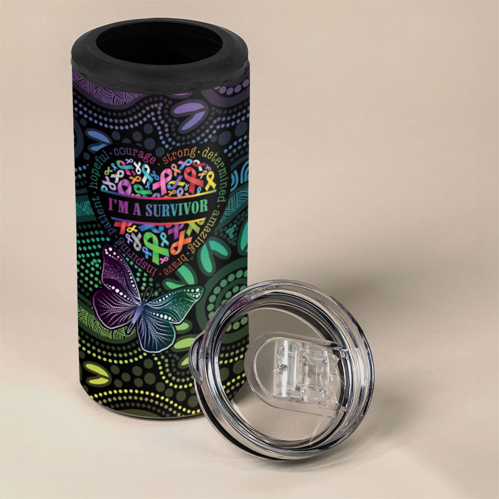 Australia Cancer Survivor Personalised 4 in 1 Can Cooler Tumbler I’m A Survivor Ribbon Heart