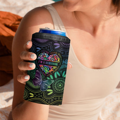 Australia Cancer Survivor Personalised 4 in 1 Can Cooler Tumbler I’m A Survivor Ribbon Heart