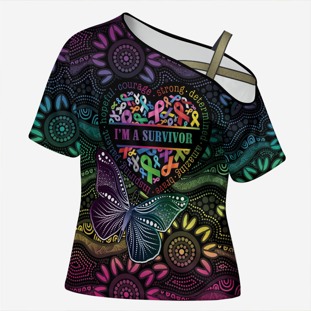 Australia Cancer Survivor Personalised Cross Shoulder Shirt I’m A Survivor Ribbon Heart