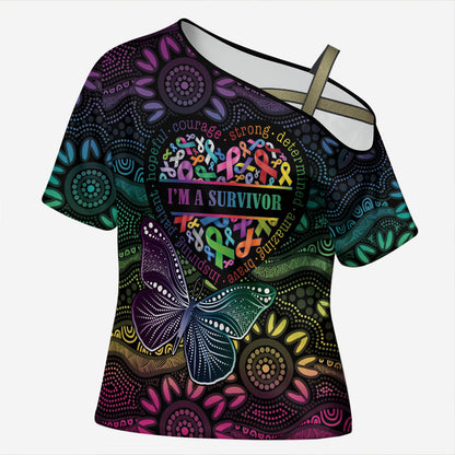 Australia Cancer Survivor Personalised Cross Shoulder Shirt I’m A Survivor Ribbon Heart