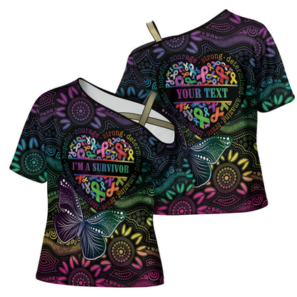 Australia Cancer Survivor Personalised Cross Shoulder Shirt I’m A Survivor Ribbon Heart