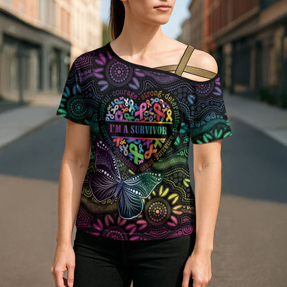 Australia Cancer Survivor Personalised Cross Shoulder Shirt I’m A Survivor Ribbon Heart