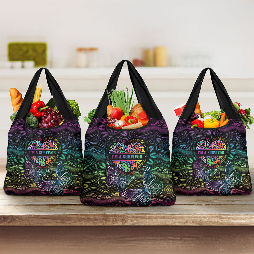 Australia Cancer Survivor Grocery Bag I’m A Survivor Ribbon Heart