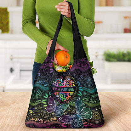 Australia Cancer Survivor Grocery Bag I’m A Survivor Ribbon Heart