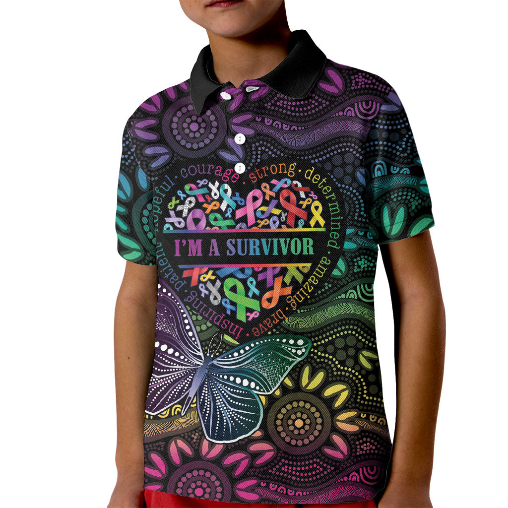 Australia Cancer Survivor Personalised Kid Polo Shirt I’m A Survivor Ribbon Heart