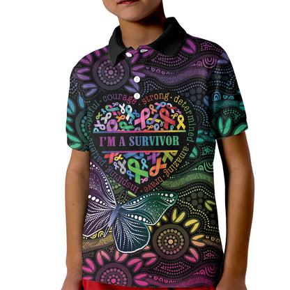 Australia Cancer Survivor Personalised Kid Polo Shirt I’m A Survivor Ribbon Heart