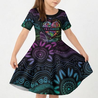 Australia Cancer Survivor Personalised Kid Short Sleeve Dress I’m A Survivor Ribbon Heart