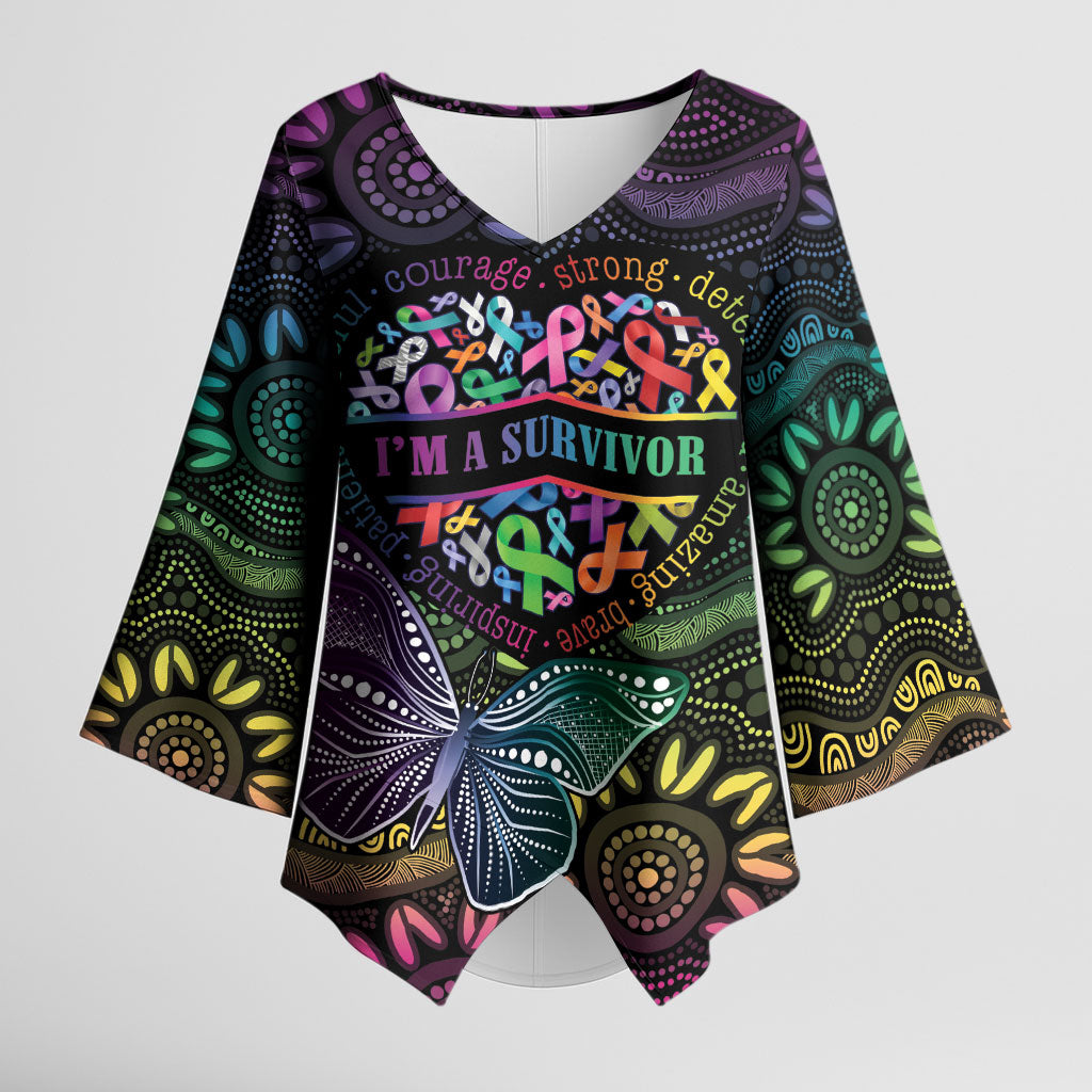 Australia Cancer Survivor Personalised Kimono Sleeve Blouse I’m A Survivor Ribbon Heart