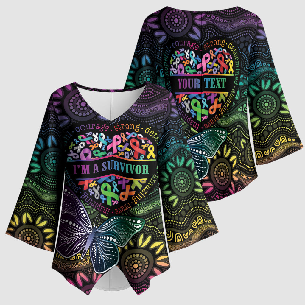 Australia Cancer Survivor Personalised Kimono Sleeve Blouse I’m A Survivor Ribbon Heart