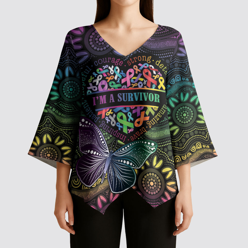 Australia Cancer Survivor Personalised Kimono Sleeve Blouse I’m A Survivor Ribbon Heart