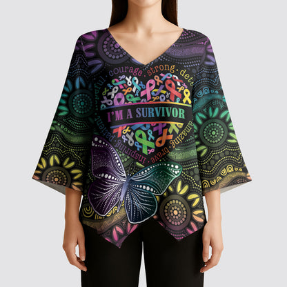 Australia Cancer Survivor Personalised Kimono Sleeve Blouse I’m A Survivor Ribbon Heart