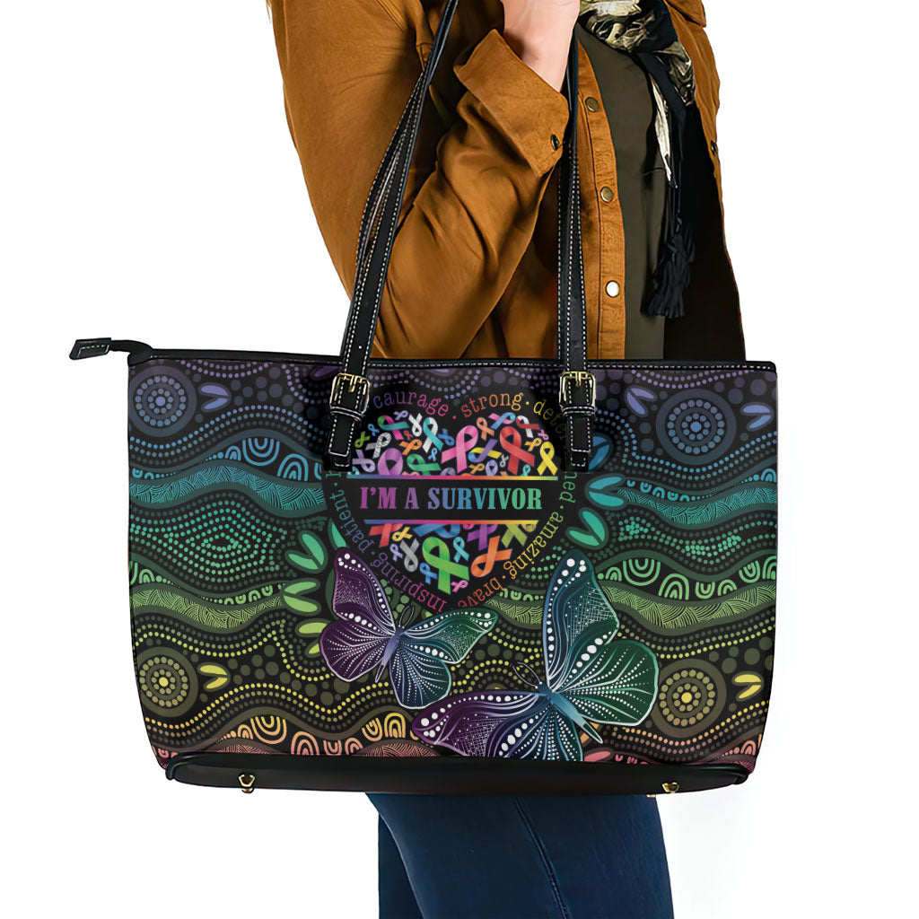 Australia Cancer Survivor Leather Tote Bag I’m A Survivor Ribbon Heart