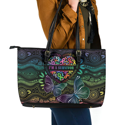 Australia Cancer Survivor Leather Tote Bag I’m A Survivor Ribbon Heart