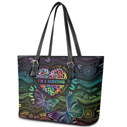 Australia Cancer Survivor Leather Tote Bag I’m A Survivor Ribbon Heart