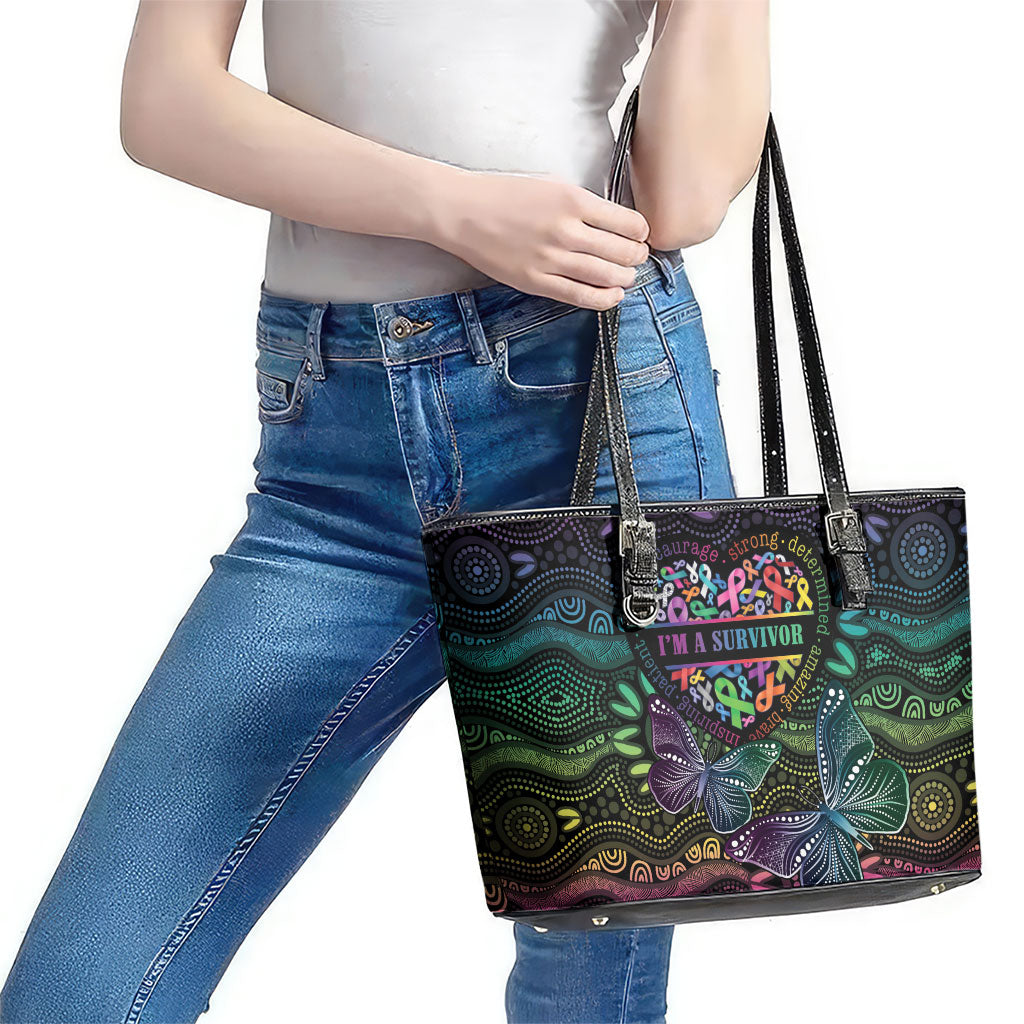 Australia Cancer Survivor Leather Tote Bag I’m A Survivor Ribbon Heart