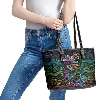Australia Cancer Survivor Leather Tote Bag I’m A Survivor Ribbon Heart