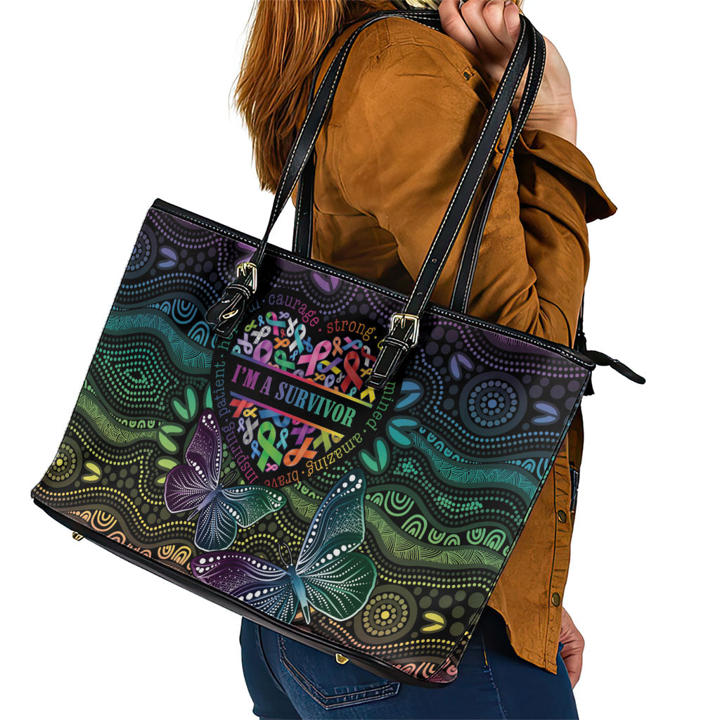 Australia Cancer Survivor Leather Tote Bag I’m A Survivor Ribbon Heart