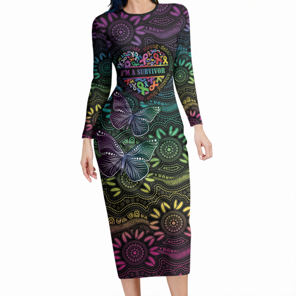 Australia Cancer Survivor Personalised Long Sleeve Bodycon Dress I’m A Survivor Ribbon Heart
