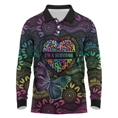 Australia Cancer Survivor Personalised Long Sleeve Polo Shirt I’m A Survivor Ribbon Heart