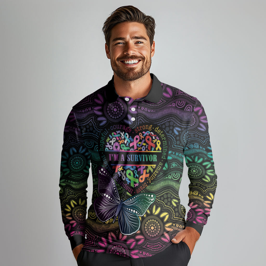 Australia Cancer Survivor Personalised Long Sleeve Polo Shirt I’m A Survivor Ribbon Heart