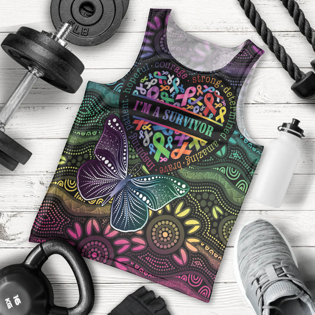 Australia Cancer Survivor Personalised Men Tank Top I’m A Survivor Ribbon Heart