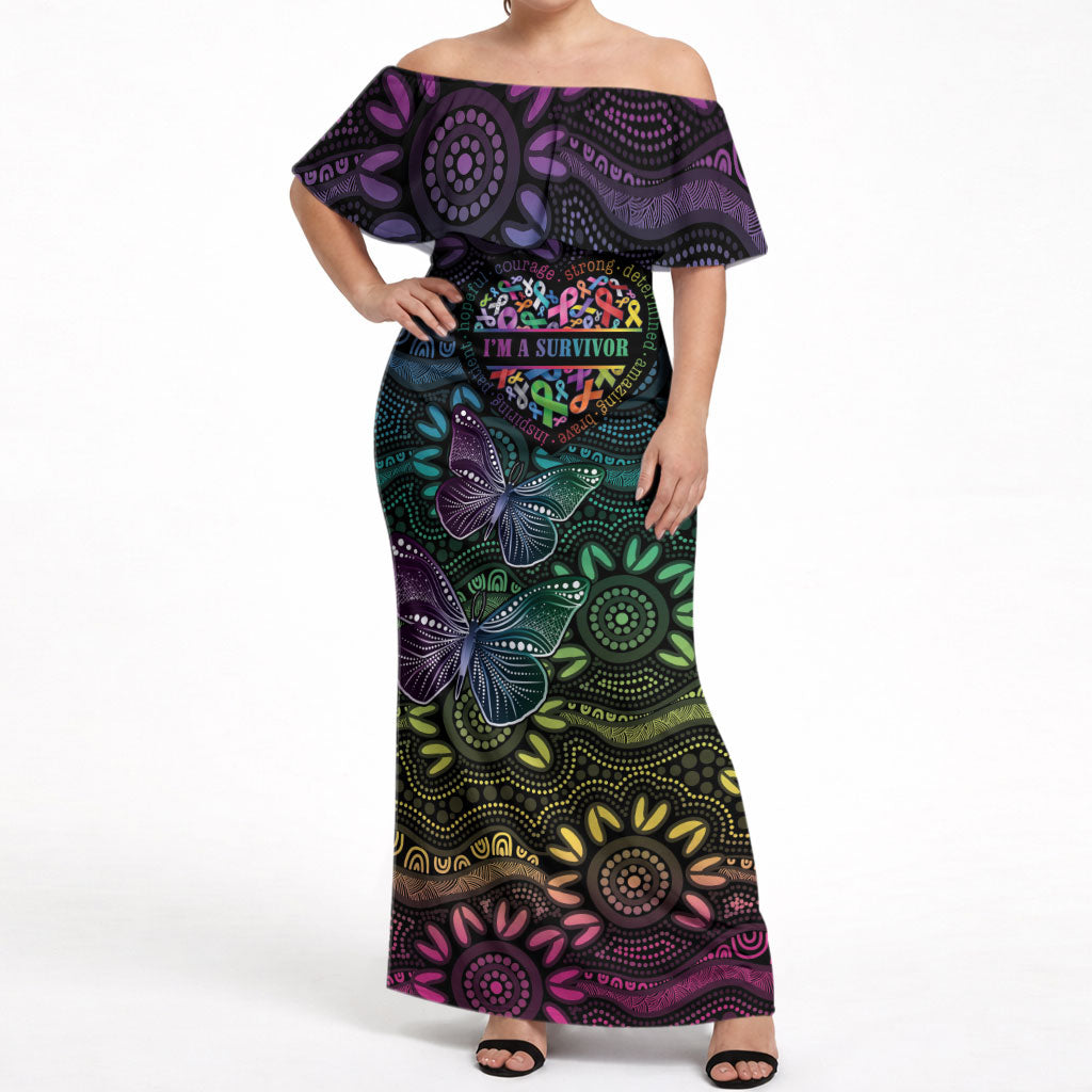 Australia Cancer Survivor Personalised Off Shoulder Maxi Dress I’m A Survivor Ribbon Heart