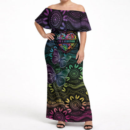 Australia Cancer Survivor Personalised Off Shoulder Maxi Dress I’m A Survivor Ribbon Heart