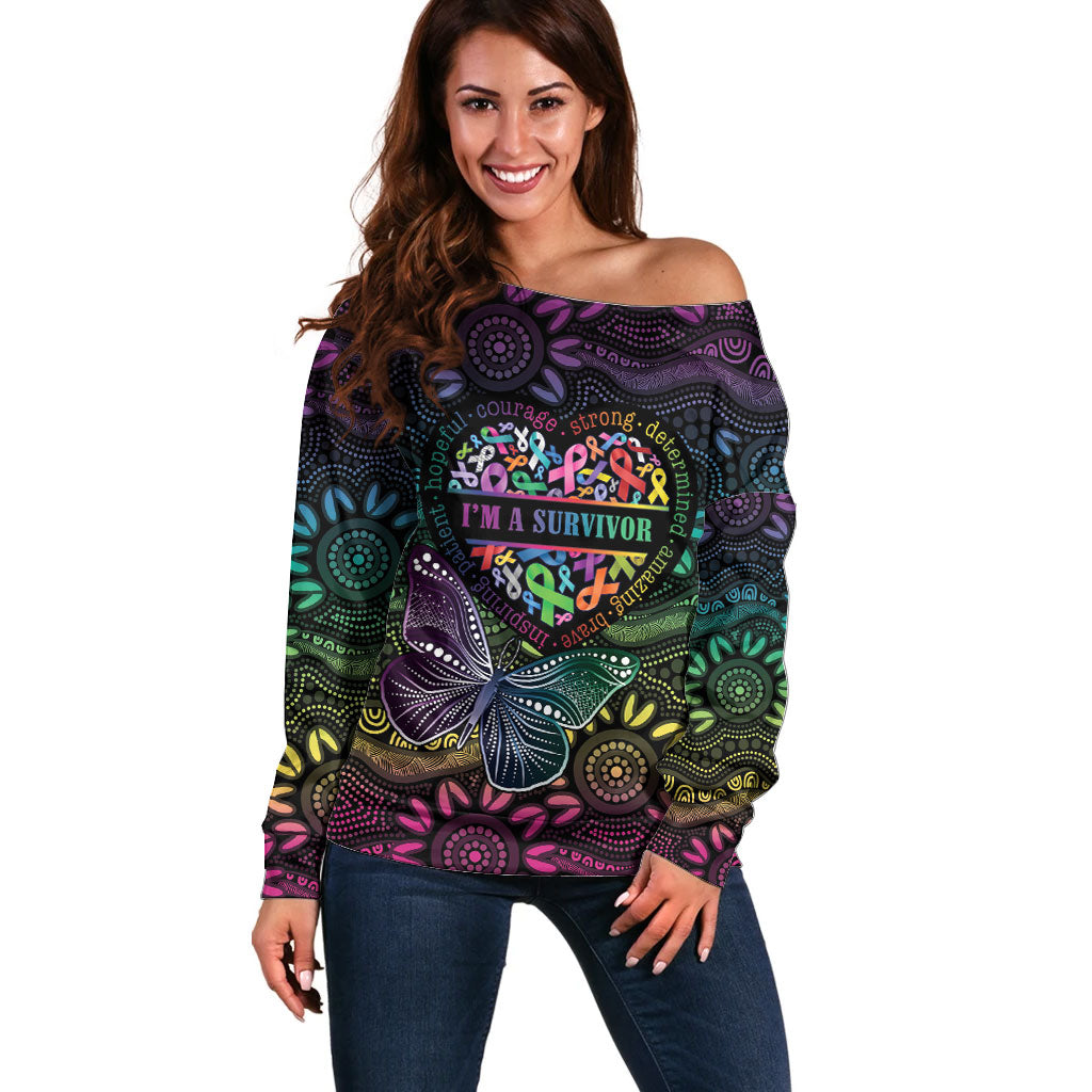 Australia Cancer Survivor Personalised Off Shoulder Sweater I’m A Survivor Ribbon Heart
