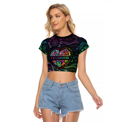 Australia Cancer Survivor Personalised Raglan Cropped T Shirt I’m A Survivor Ribbon Heart