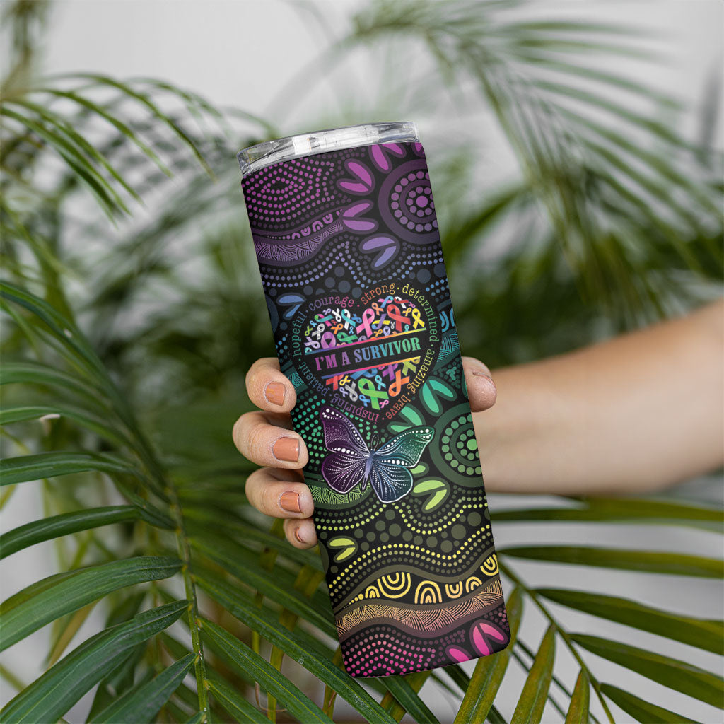 Australia Cancer Survivor Personalised Skinny Tumbler I’m A Survivor Ribbon Heart